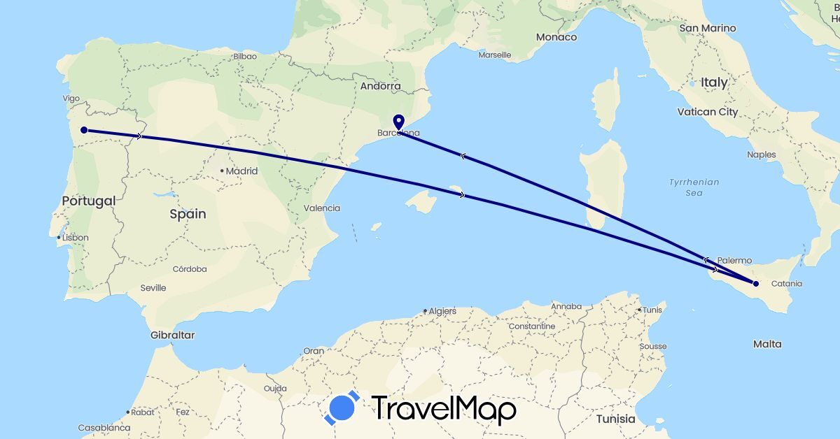 TravelMap itinerary: driving in Spain, Italy, Portugal (Europe)